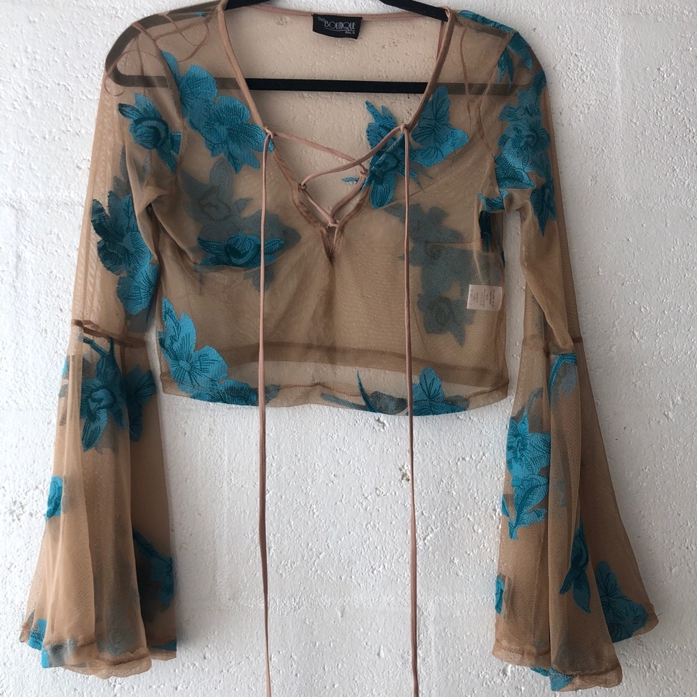 Floral Turqouise and Beige Boho top
